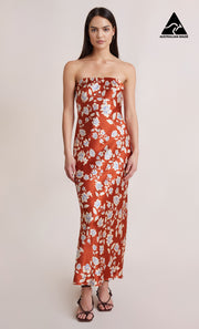 BLOSSOM STRAPLESS MAXI DRESS - RUST PRINT