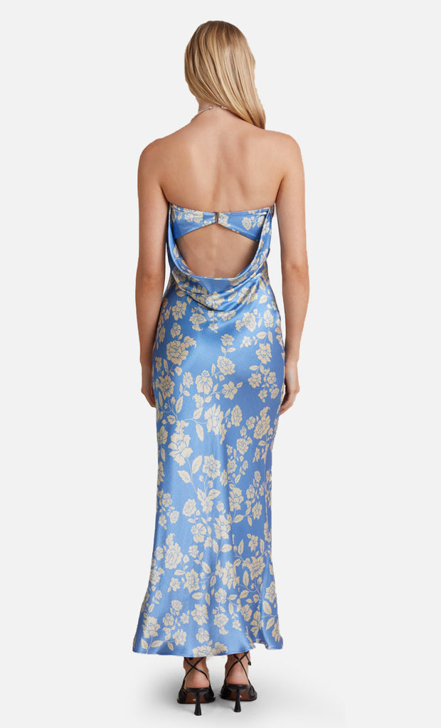 BLOSSOM STRAPLESS MAXI DRESS - BLUE PRINT