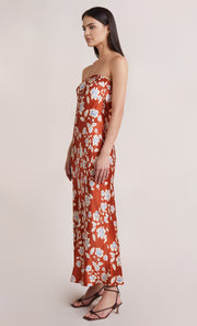 BLOSSOM STRAPLESS MAXI DRESS - RUST PRINT