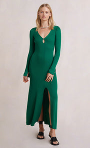 FREYA KNIT V MAXI DRESS - BOTTLE GREEN