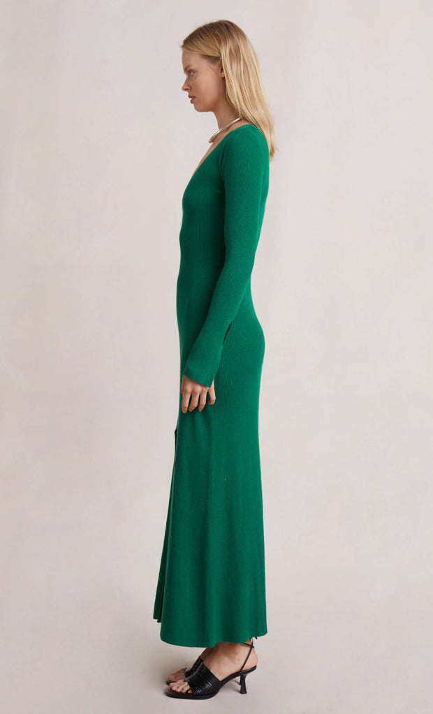 FREYA KNIT V MAXI DRESS - BOTTLE GREEN