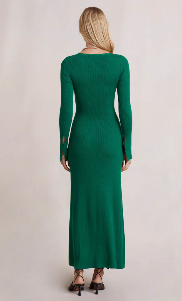 FREYA KNIT V MAXI DRESS - BOTTLE GREEN