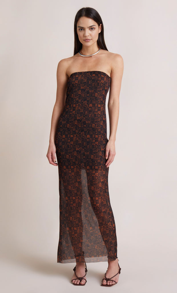 CHECKMATE STRAPLESS MAXI DRESS - PRINT