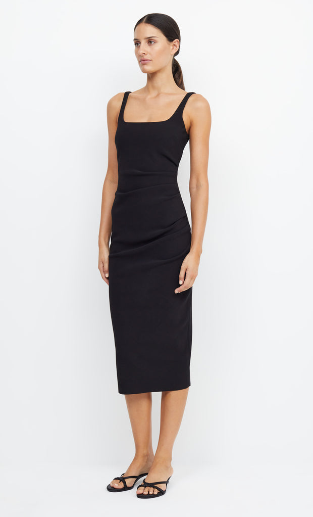 Karina Tuck Midi Formal Bridesmaid Dress in Black by Bec + Bridge