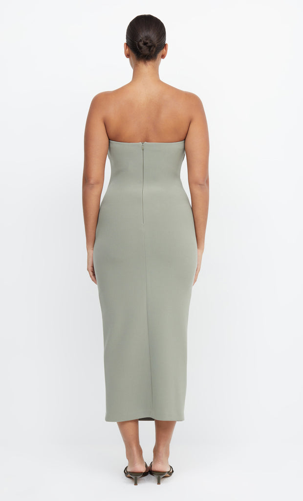 BE MINE STRAPLESS MIDI DRESS - SAGE