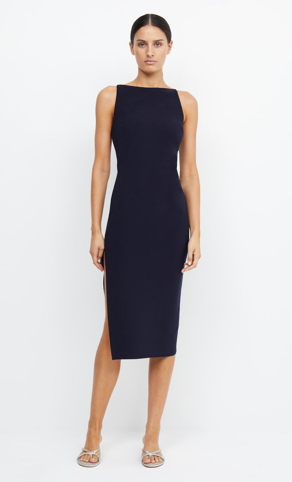 Be Mine Tuck Midi Bridesmaid Formal Dress in Ink Navy by Bec + Bridge