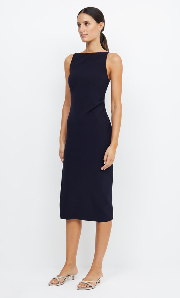 Be Mine Tuck Midi Bridesmaid Formal Dress in Ink Navy by Bec + Bridge