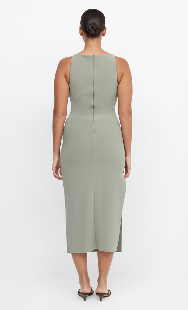 Be Mine Tuck High Neck Crepe Midi Bridesmaid Dress in Sage Green by Bec + Bridge