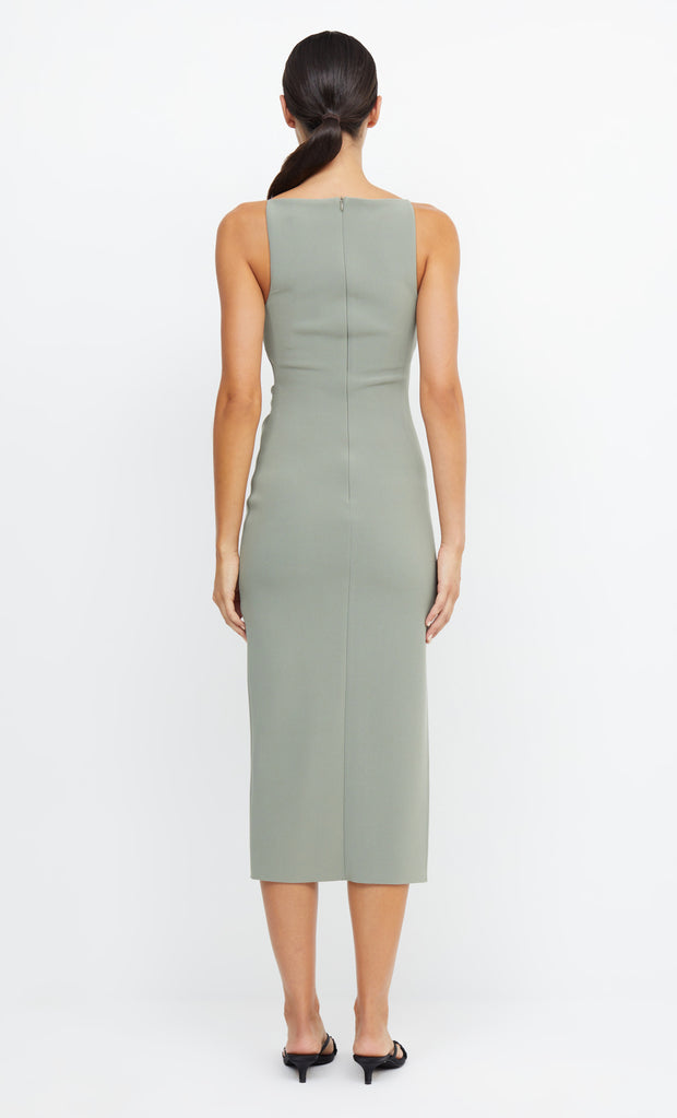 Be Mine Tuck High Neck Crepe Midi Bridesmaid Dress in Sage Green by Bec + Bridge