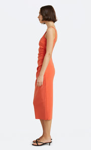 KARINA TUCK MIDI DRESS - FIRE RED