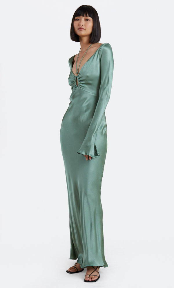 MALYKA LONG SLEEVE MAXI DRESS - MOSS GREEN