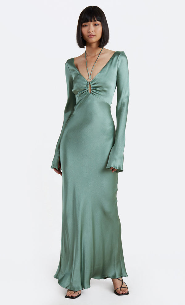 MALYKA LONG SLEEVE MAXI DRESS - MOSS GREEN