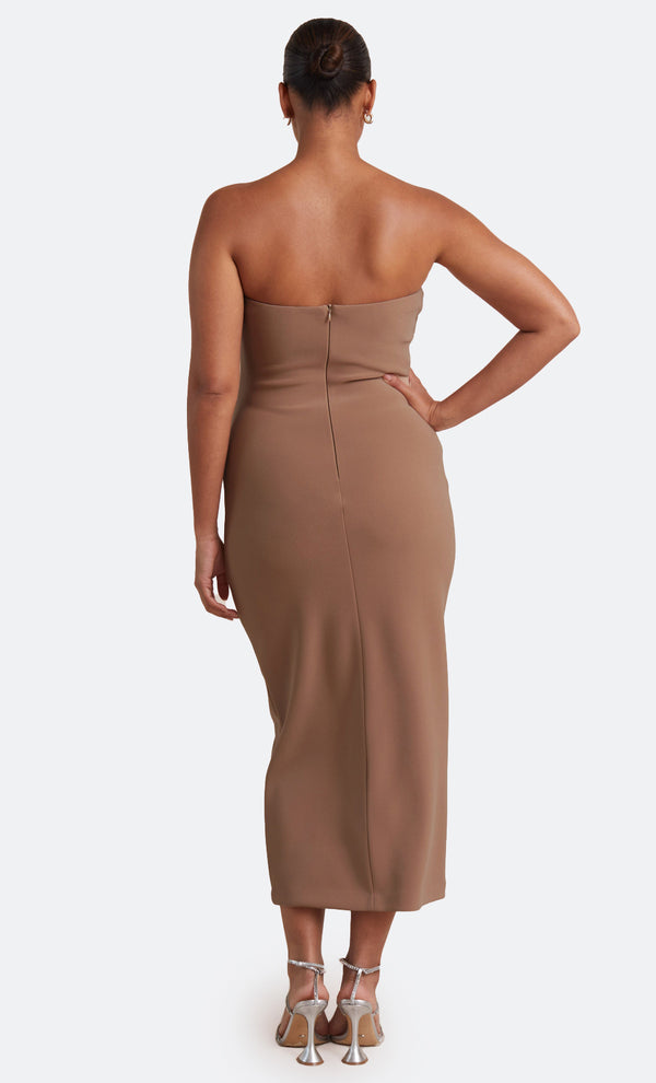 KARINA STRAPLESS MIDI DRESS - MILK CHOCOLATE