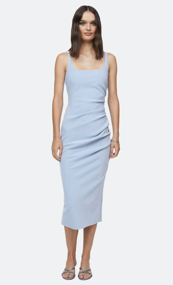 KARINA TUCK MIDI DRESS - POWDER BLUE