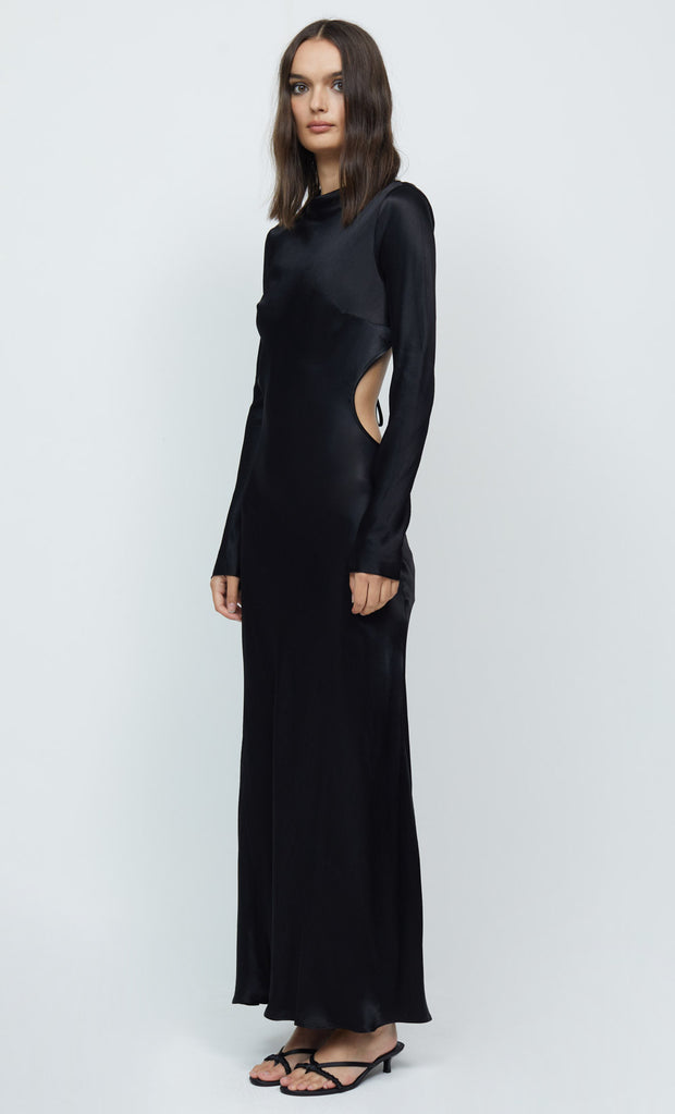 REN LONG SLEEVE MIDI DRESS - BLACK