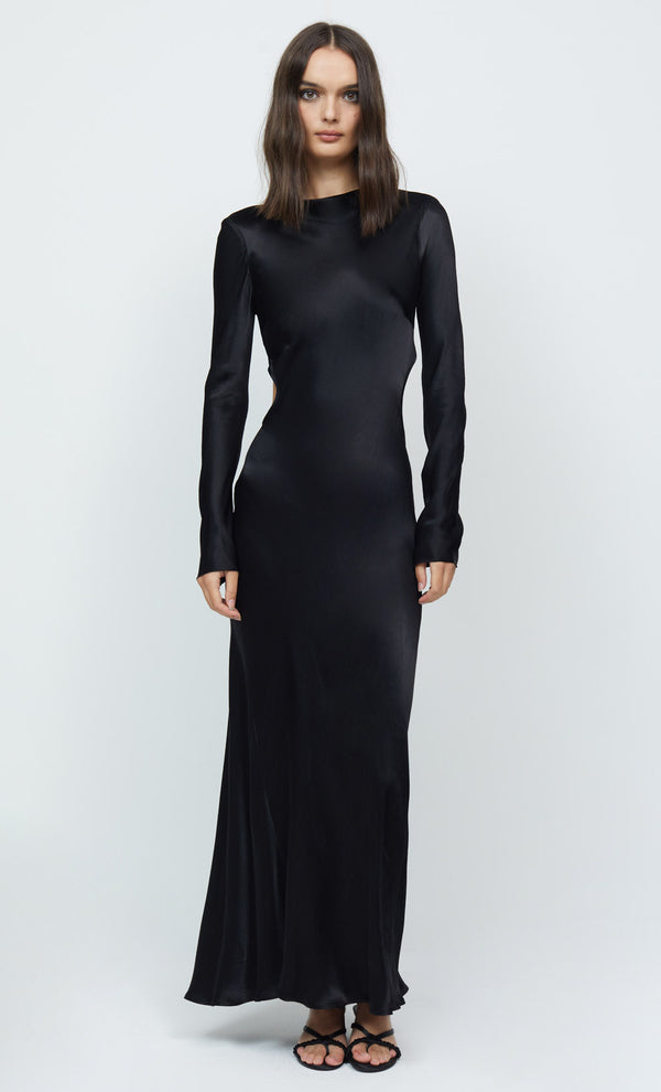 REN LONG SLEEVE MIDI DRESS - BLACK