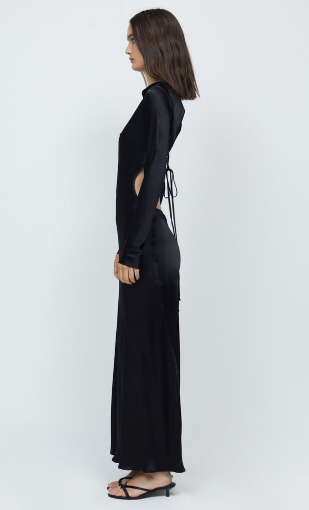 REN LONG SLEEVE MIDI DRESS - BLACK