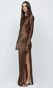 CHECKMATE L/S MAXI DRESS - PRINT