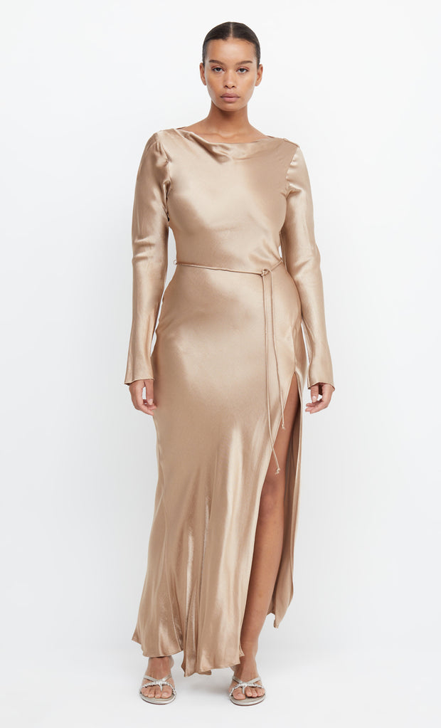 MOON DANCE LONG SLEEVE MAXI DRESS - GOLDEN