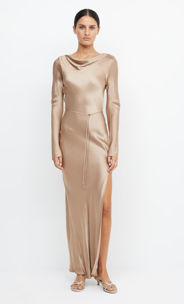 MOON DANCE LONG SLEEVE MAXI DRESS - GOLDEN