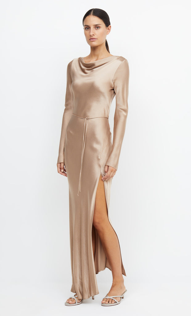 MOON DANCE LONG SLEEVE MAXI DRESS - GOLDEN