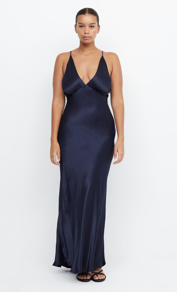 Moon Dance V Neck Formal Bridesmaid Maxi Dress in Ink Navy by Bec + Bridge