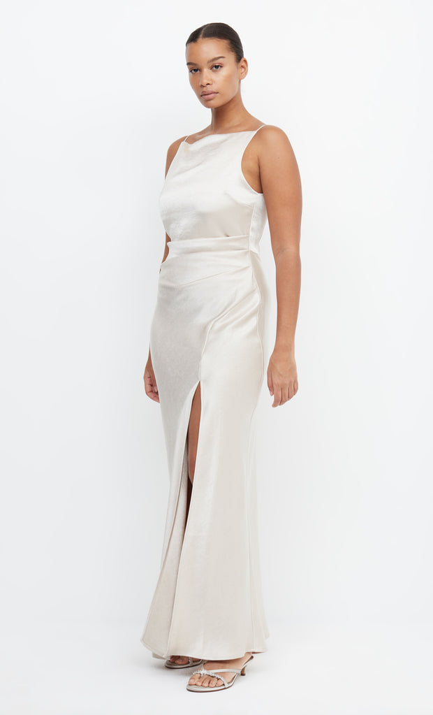 Dreamer Maxi High Neck Split Bridesmaid Formal Dress in Sand by Bec + Bridge