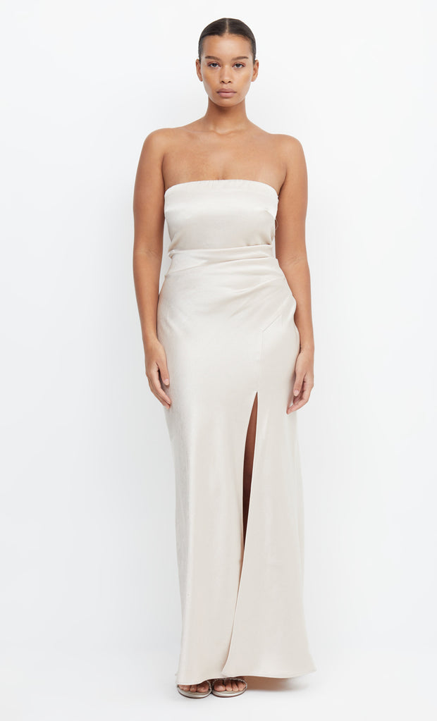 Dreamer Strapless Formal Maxi Bridesmaid Dress in Sand Off White by Bec + Bridge