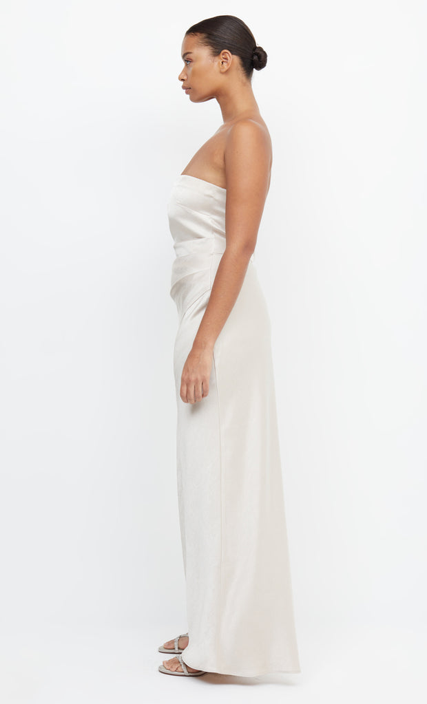 Dreamer Strapless Formal Maxi Bridesmaid Dress in Sand Off White by Bec + Bridge